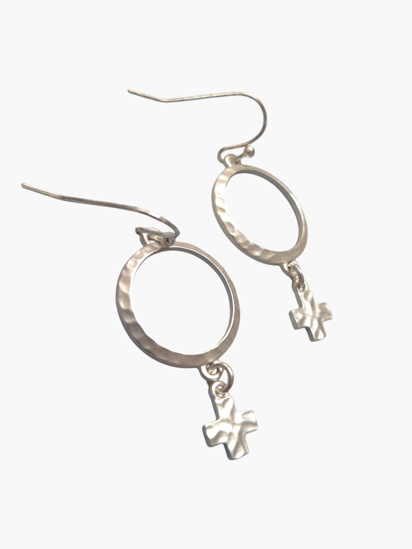E0991|  Matte circle with Cross Shape Linked Drop  Earrings|AE6254