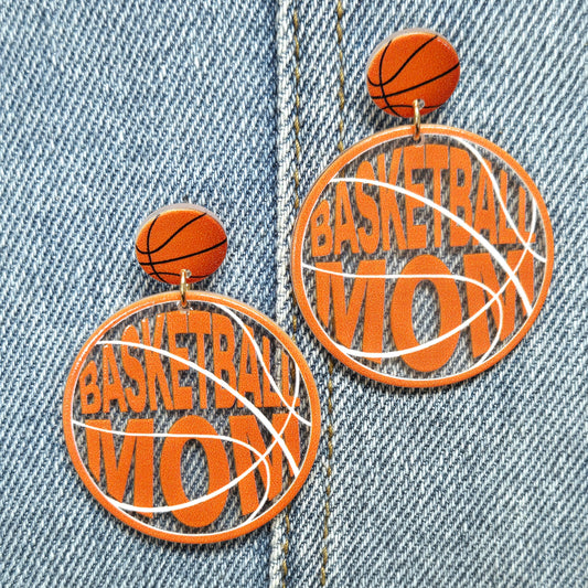 E1079 AE6335 Acrylic Basketball MOM Design Drop dangle Earrings