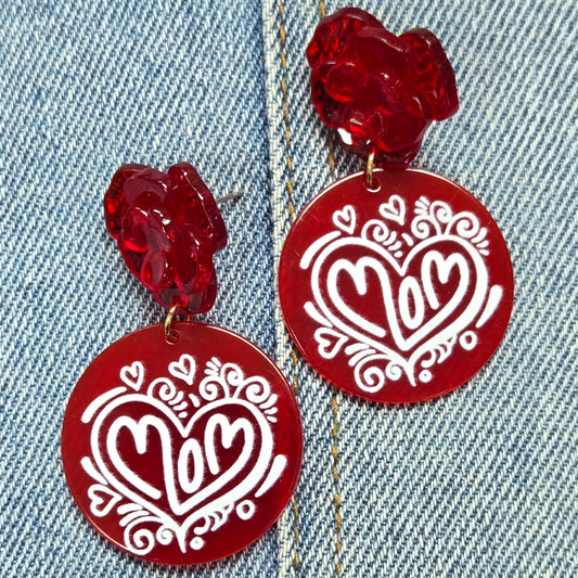 E1101 AE6818 Love MOM Design Drop Dangle Post Earrings