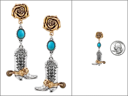 E1197 AE8360 Cowboy Boots Design Drop Dangle Earrings