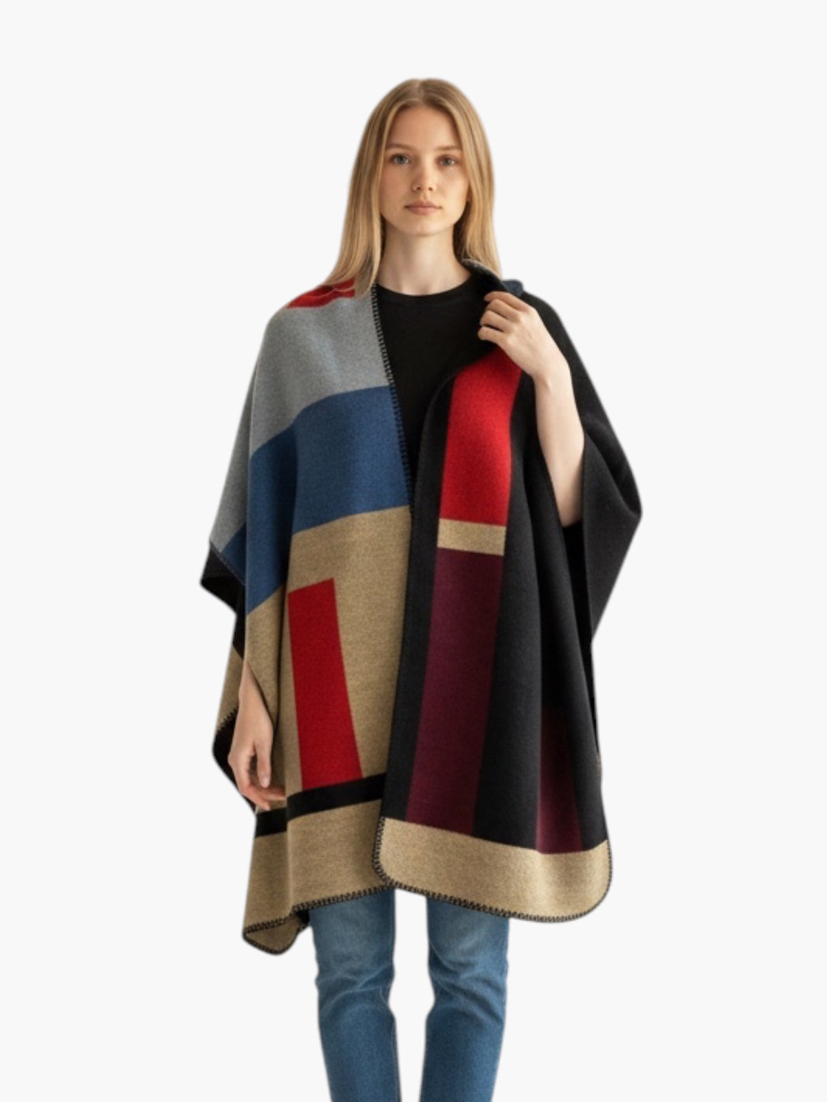 Abstract Triangle Print Poncho | PC129