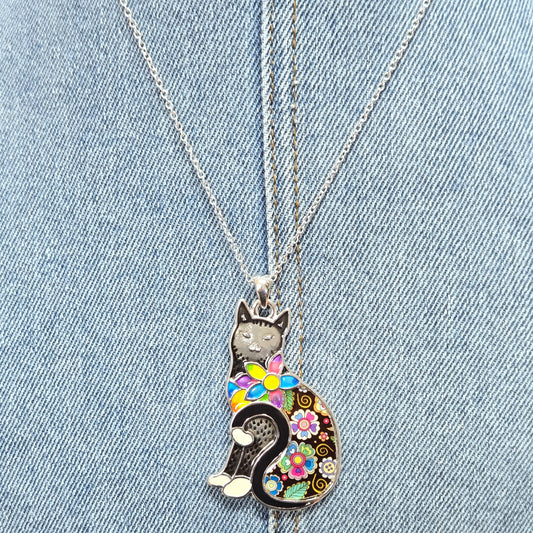 N0441 AN2403 Multi Colored Animal Cat Design Pendant Necklace