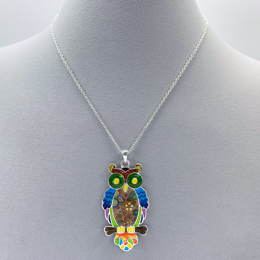 N0338 AN2406 Multi Colored Animal Bird Owl Design Pendant Necklace