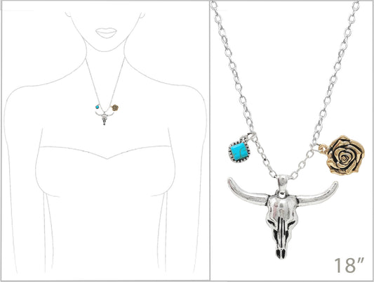 N0540 AN4530 Semi-Stone Deco Long Horn Pendant Necklace