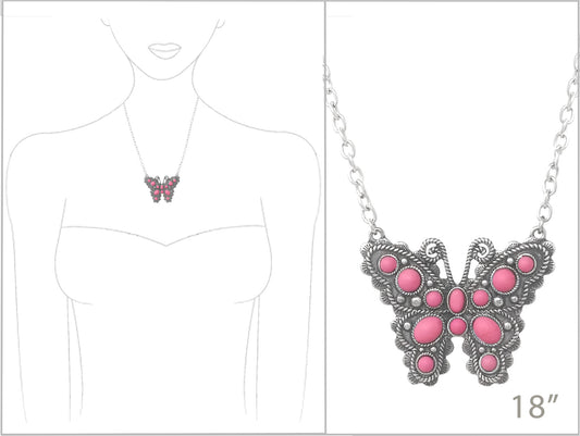 N0535 AN4636 Semi-Stone Deco Butterfly Pendant Necklace
