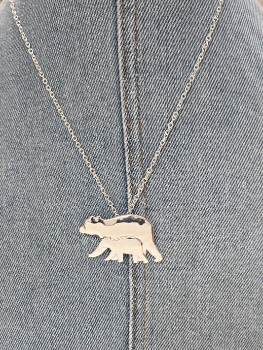 N0413 AS6474 Mama & Baby Bear Design Pendant Necklace