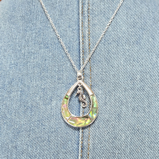 N0461 AS6612 Seahorse Charm Dangle Teardrop Shape Pendant Necklace