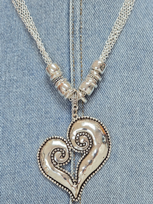 N0478 AS6657 Heart Love Shape Pendant Multi Chain Necklace