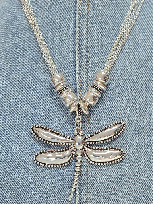 N0465 AS6730 Dragonfly Shape Pendant Multi Chain Necklace
