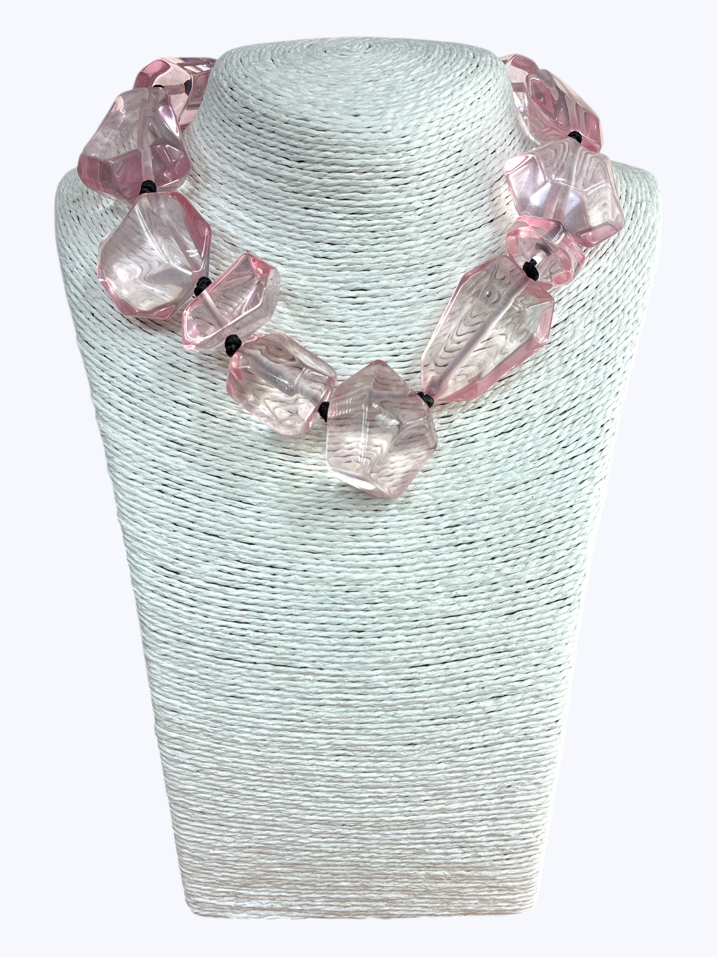 Chunky geometric acrylic necklace featuring oversized translucent faceted beads in a bold modern statement design.