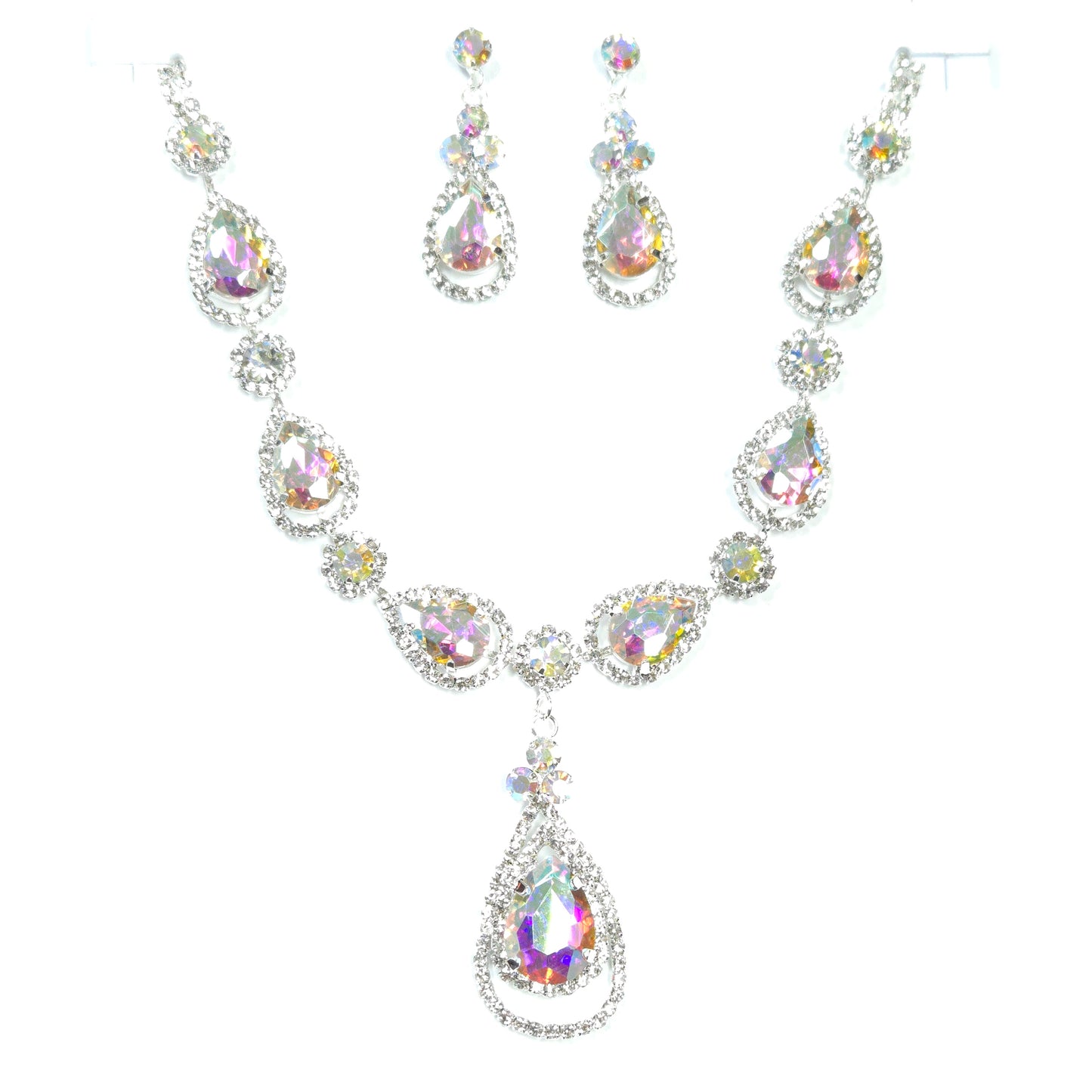 Elegant necklace with multicolored gemstones on a white background