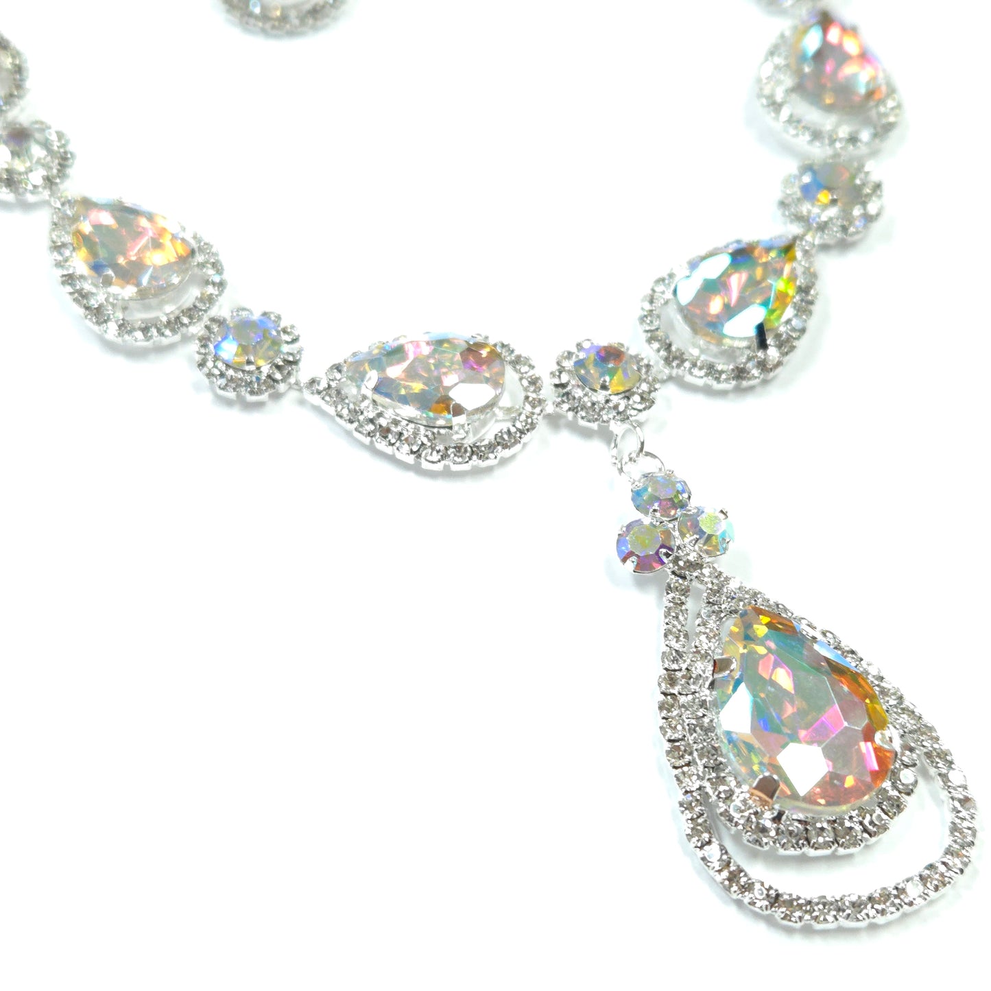 Bracelet with teardrop-shaped crystals on a white background