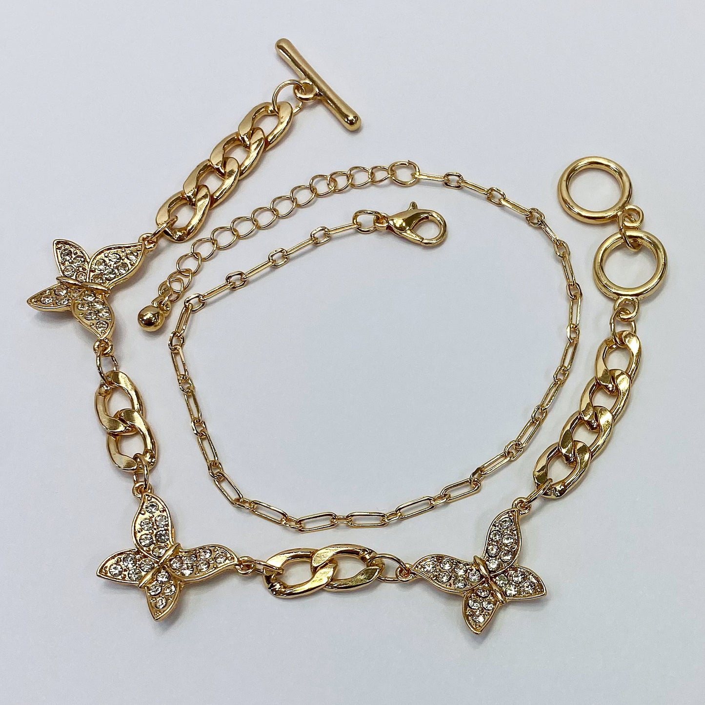 B0160 KB5005 Rhinestones Decorated Animal Butterfly Shape Charms Dangle Chain Link Bracelets