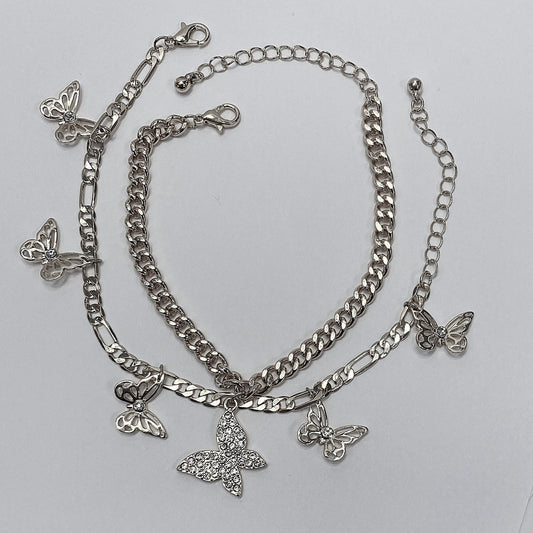 B0226 KB5006 Chain with Rhinestones Decorated Butterfly Shape Charms Bracelet