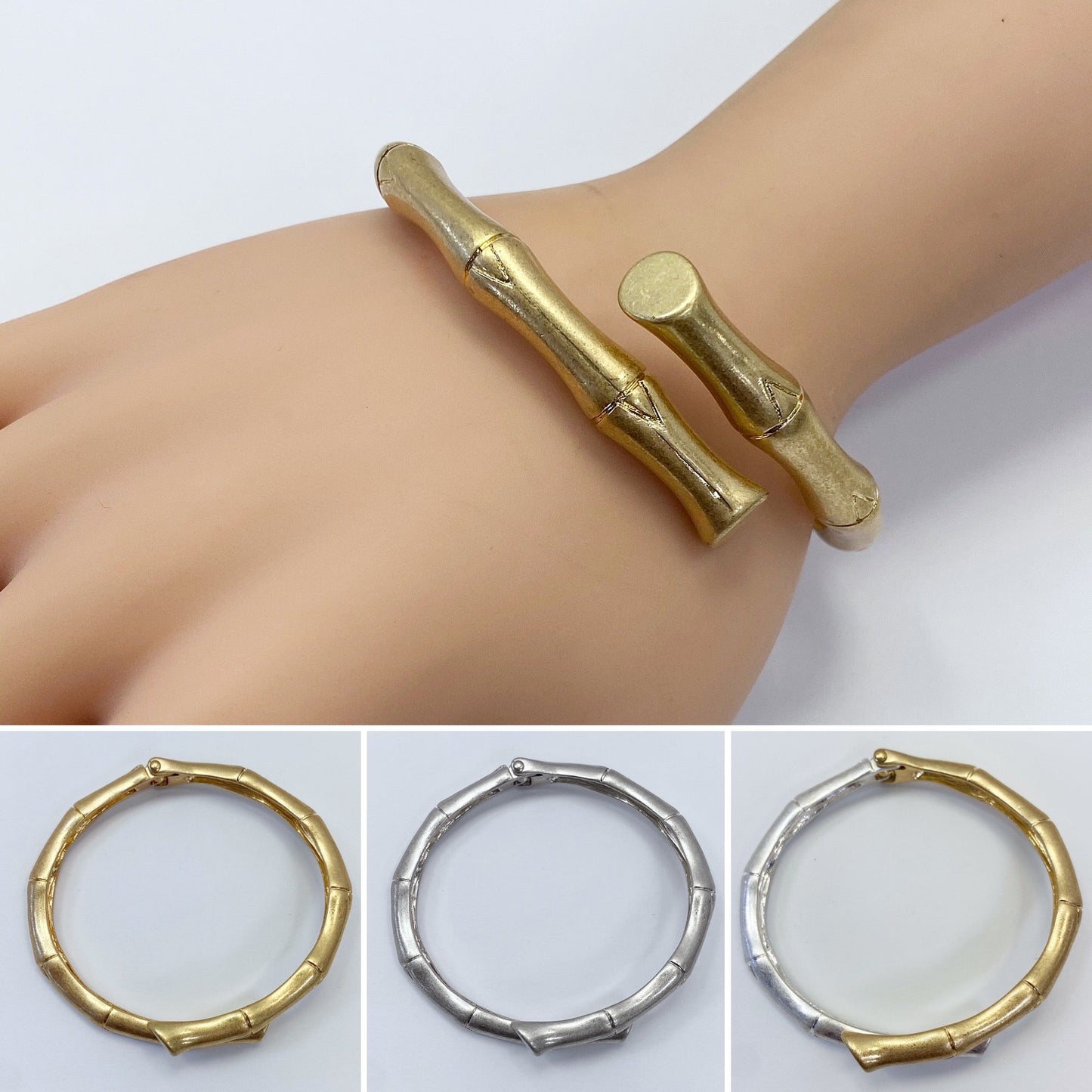 B0149 HB1785 Matte Colored Bamboo Designed Metal Bracelet