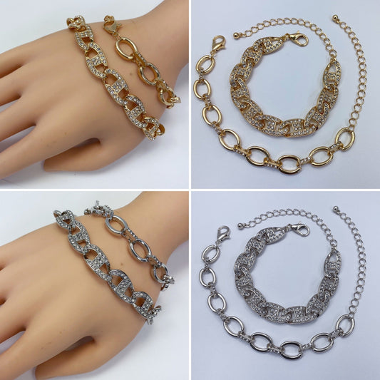 B0229 KB5015 Rhinestones Decorated Chain Link Bracelets