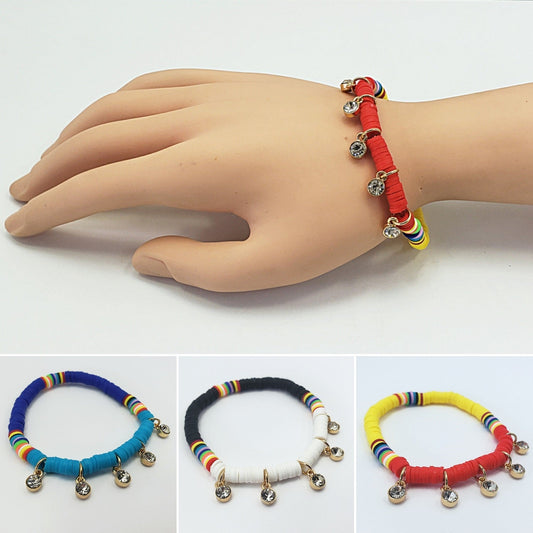B0182 OB9396 Rubber String with Rhinestone Charms Accented Stretchable Bracelet