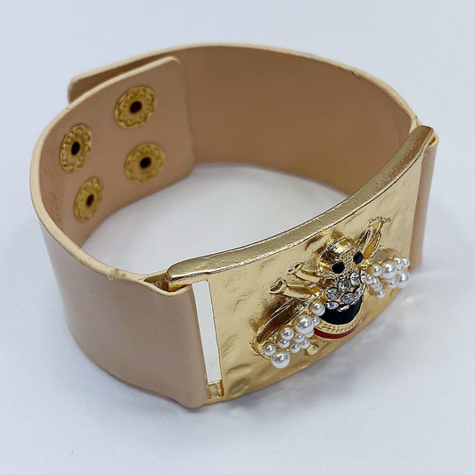 B0181 JCB2093 Bee Design Accented Faux Leather Bracelet