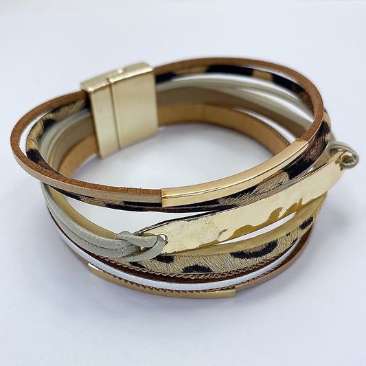 B0008 | Layered Faux Leather Cuff Bracelet | FB4057