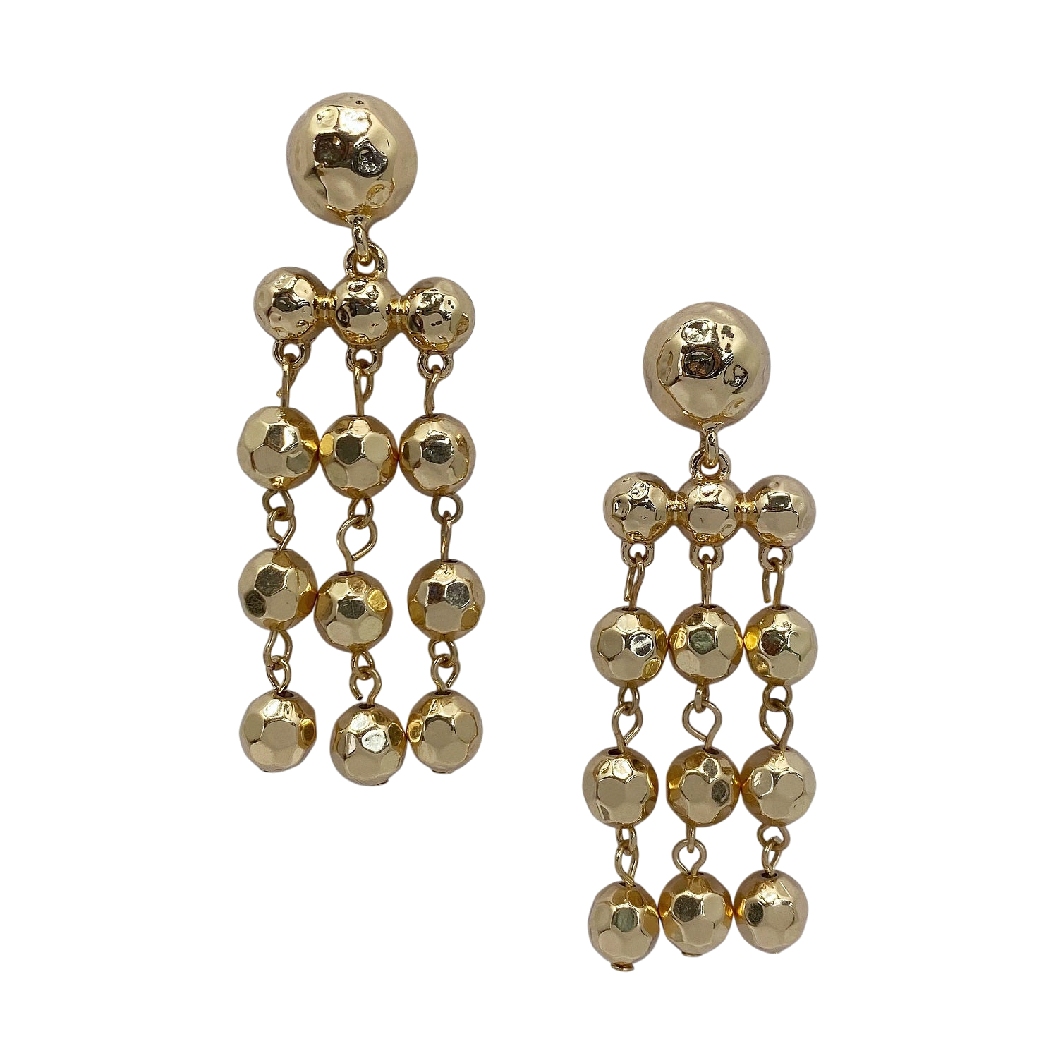 Gold beaded earrings on a white background