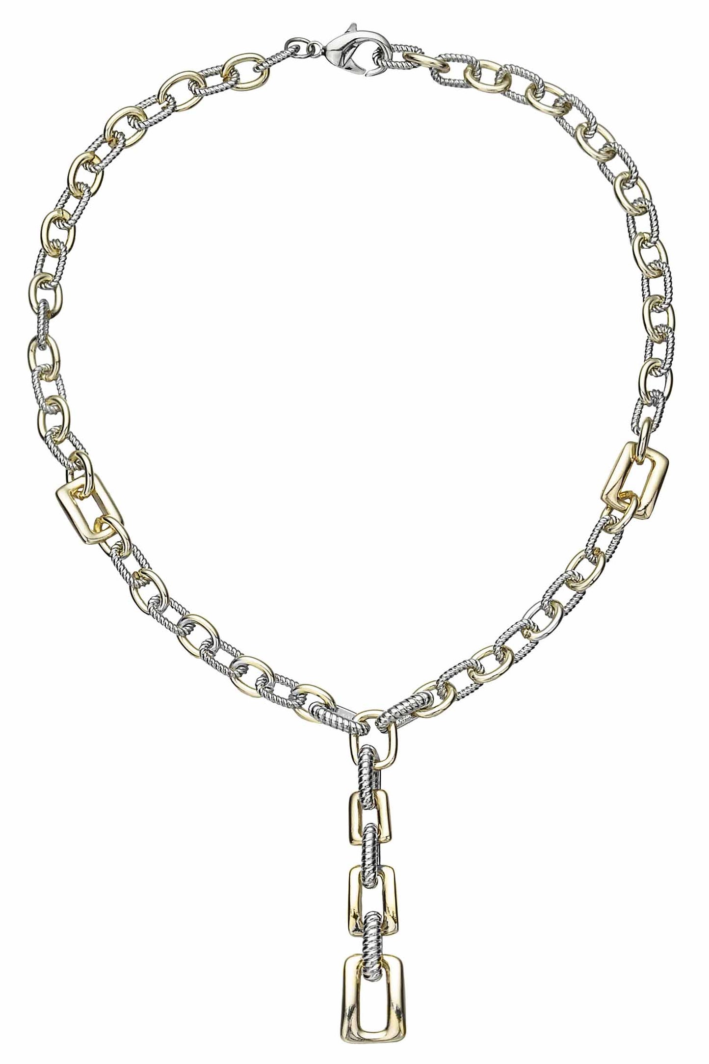 Silver chain necklace with a pendant on a white background