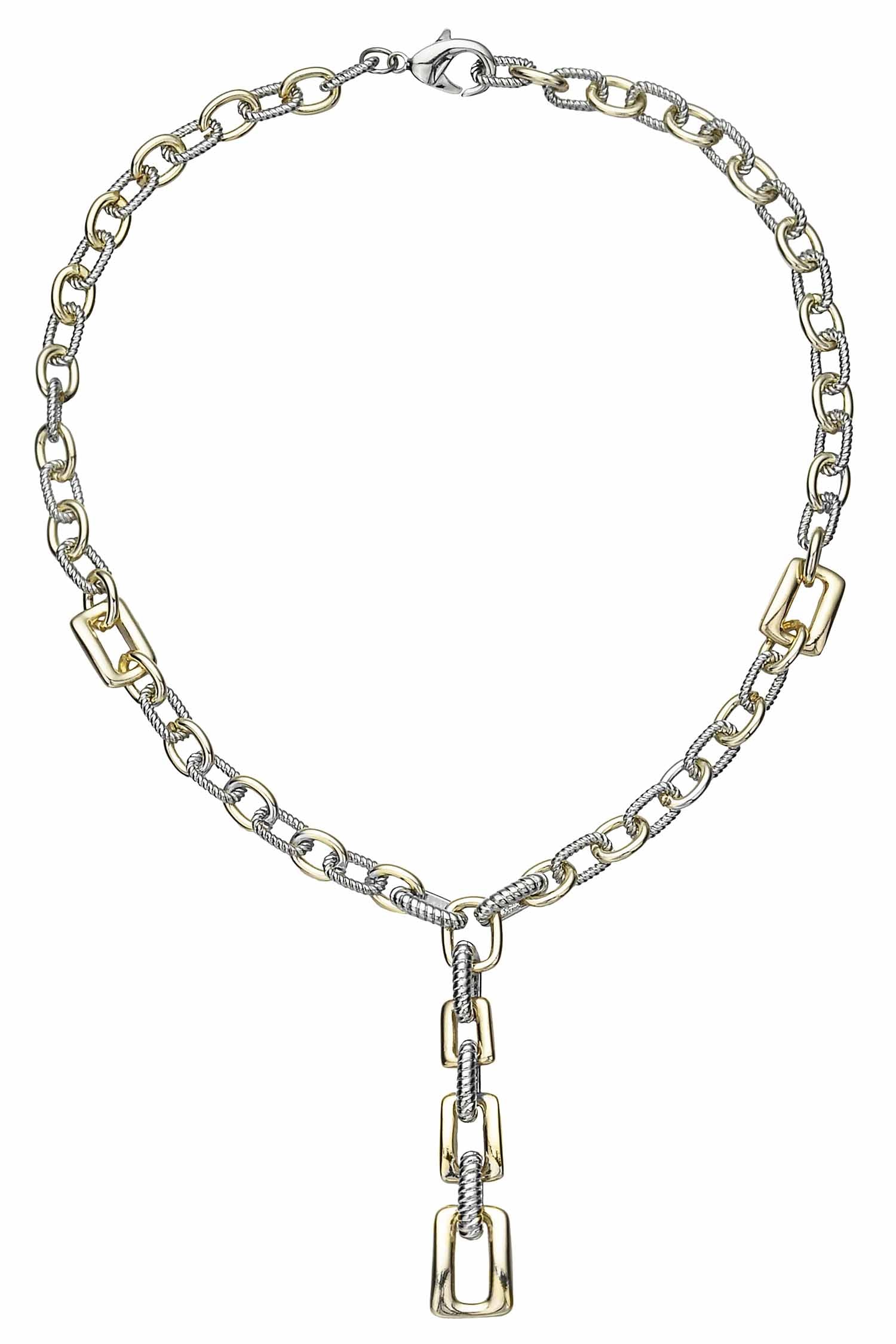 Silver chain necklace with a pendant on a white background