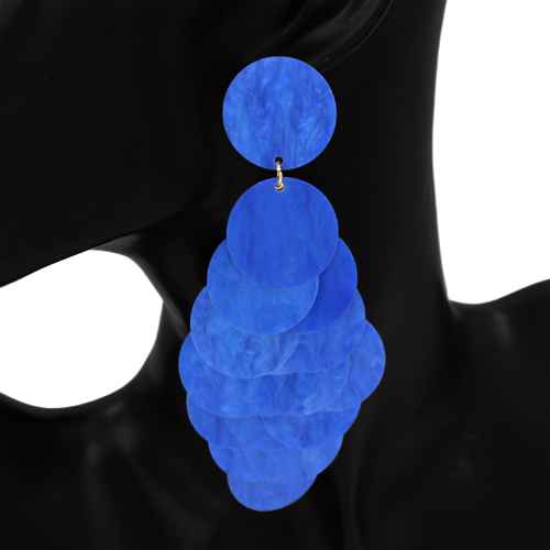 Bold layered statement earrings featuring oversized marbled acrylic disc design in cascading sculptural silhouette.