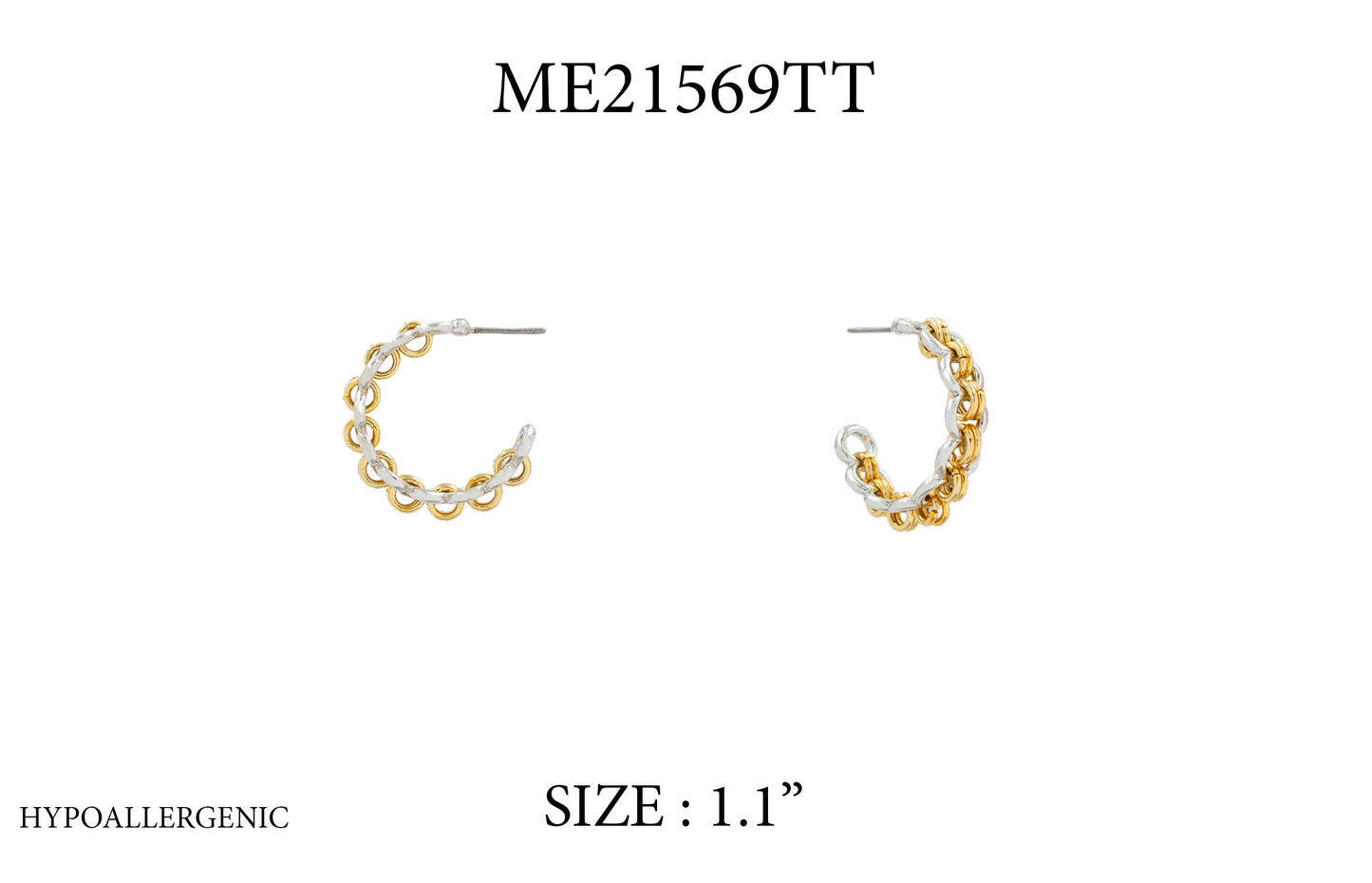 Gold chain earrings on a white background with product code and size information.