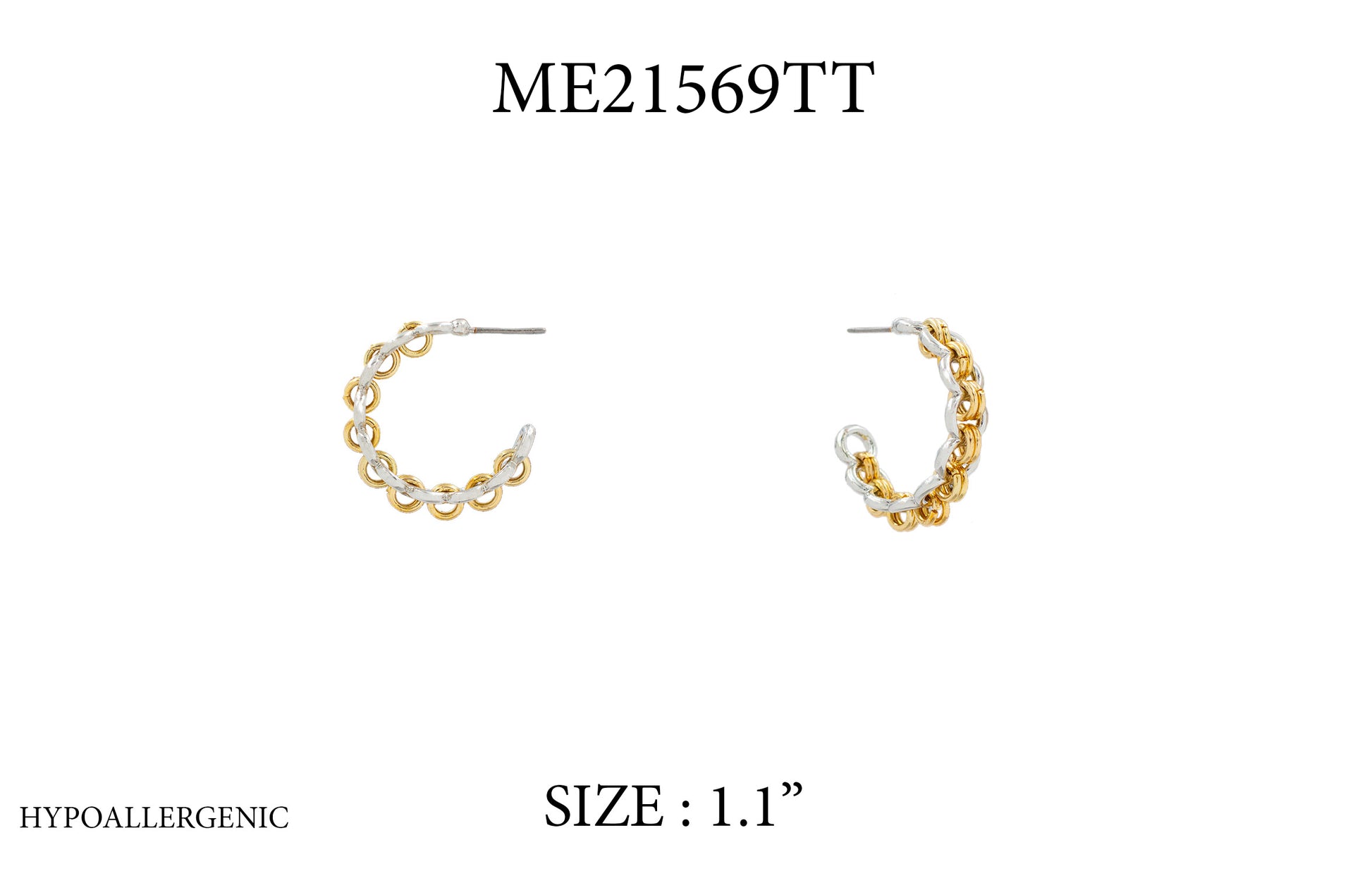 Gold chain earrings on a white background with product code and size information.
