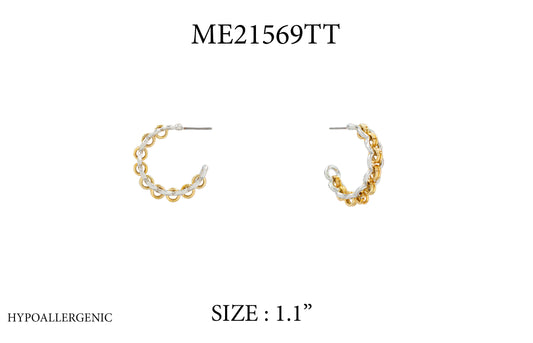 Gold chain earrings on a white background with product code and size information.