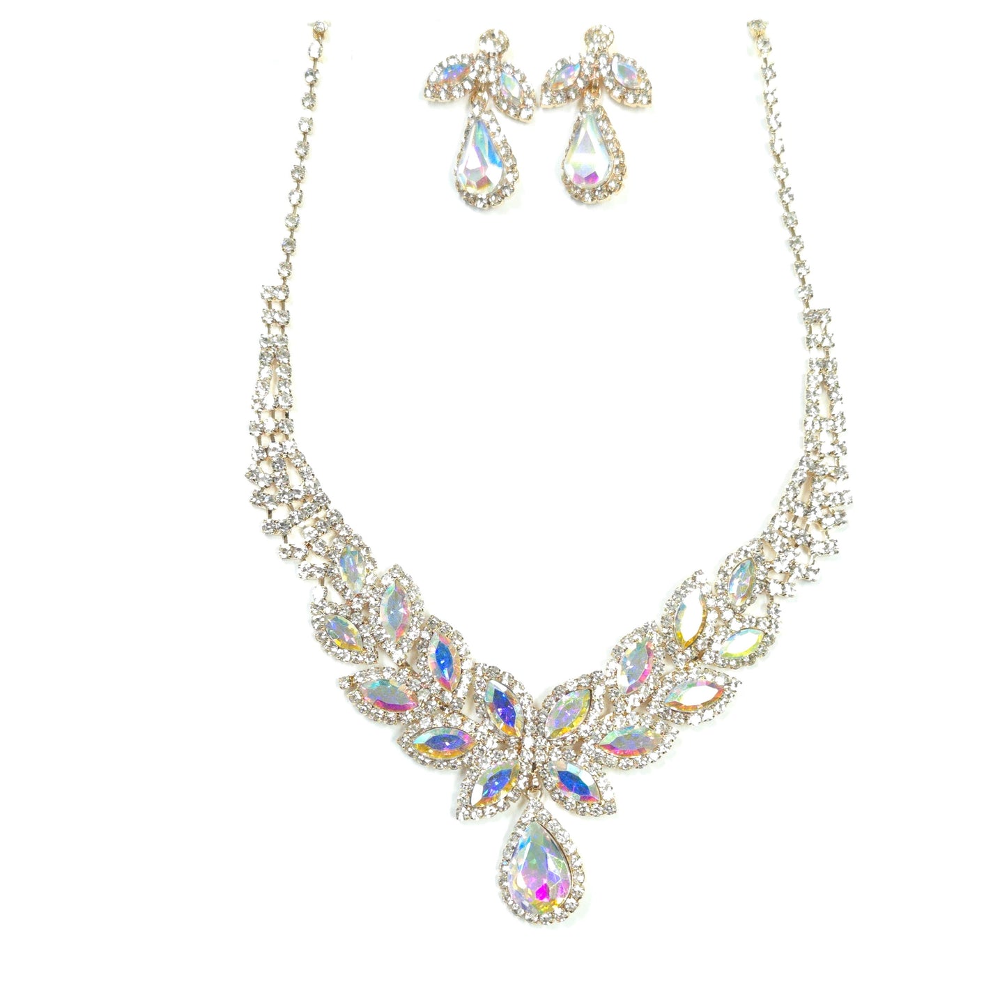 Jewelry set with necklace and earrings on a white background
