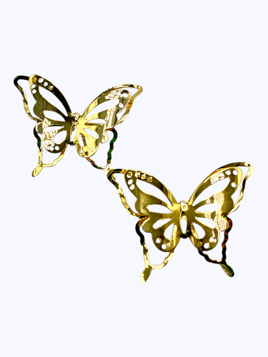 Gold butterfly outline earrings with an airy openwork design and delicate statement style