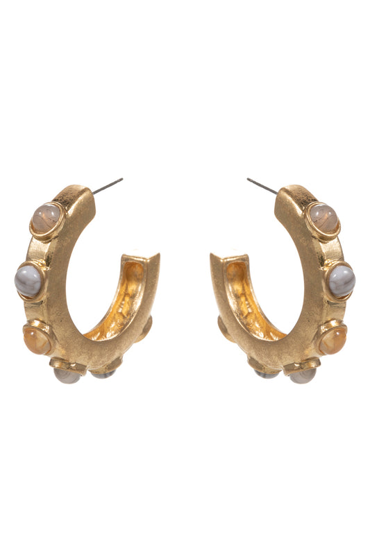 E0867 C2E3641 ROUND SHAPED VINTAGE FAUX STONE HYPOALLERGENIC MINI OPEN CIRCLE HOOP STYLE EARRINGS
