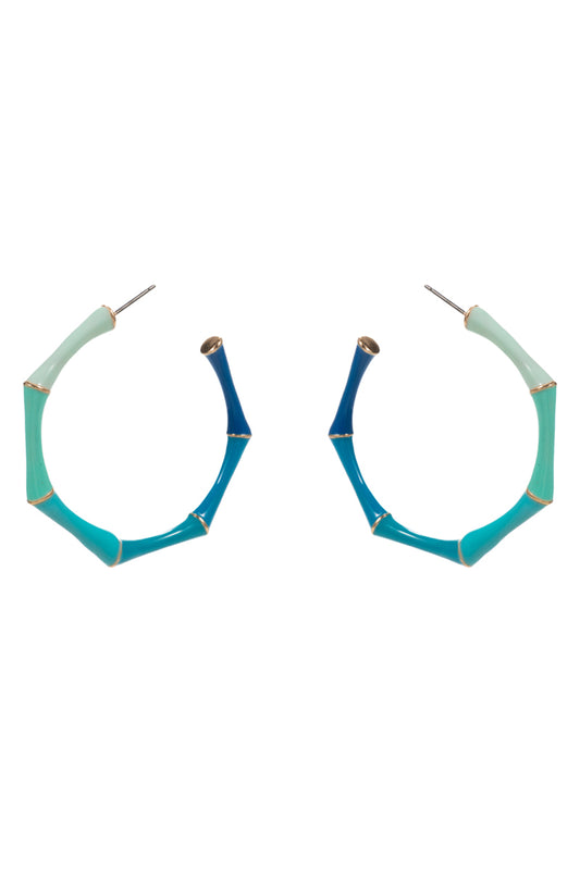 E0865 C4E2335 BAMBOO DESIGN COLOR-ENAMELED HYPOALLERGENIC HOOP EARRINGS