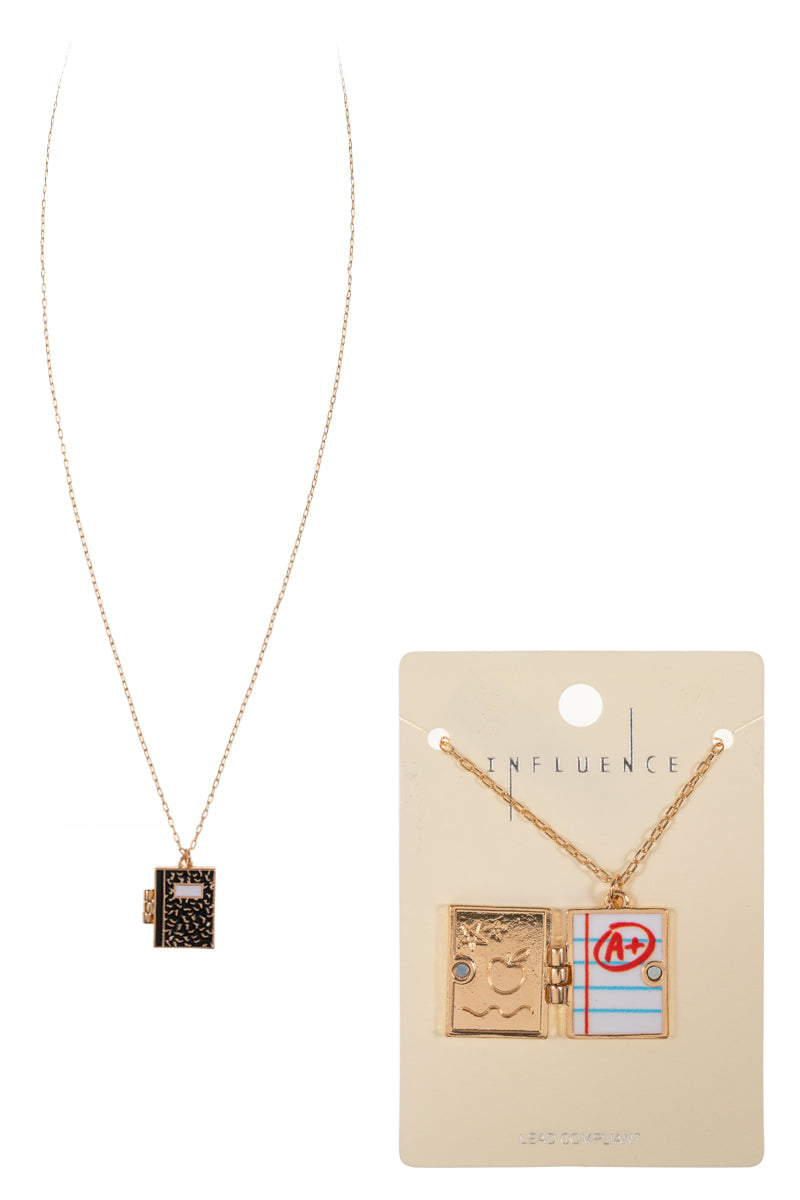 N0346 C4N2381 NOTEBOOK SHAPED LOCKET PENDANT NECKLACE