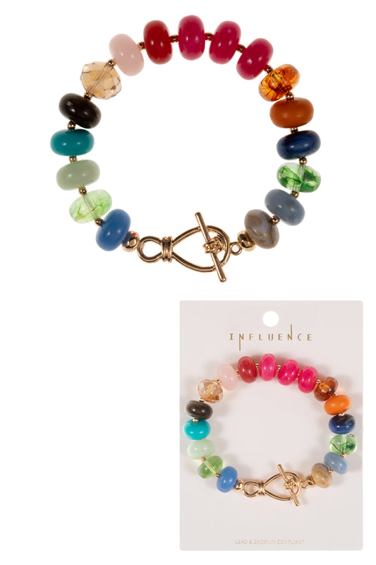 B0186 C5B2318 ROUND SHAPED MIXED BEADED STRETCH BRACELET