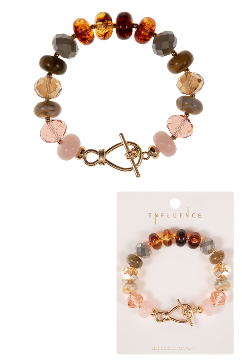 B0186 C5B2318 ROUND SHAPED MIXED BEADED STRETCH BRACELET
