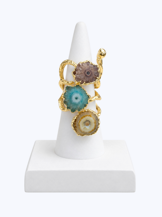 Multi Color Druzy stone with a 14K gold-plated Ring | R0140