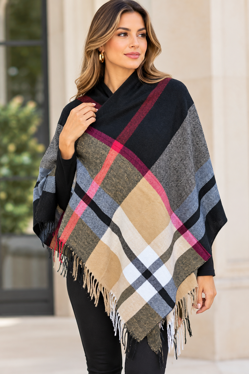 Cozy Plaid Poncho | PC105