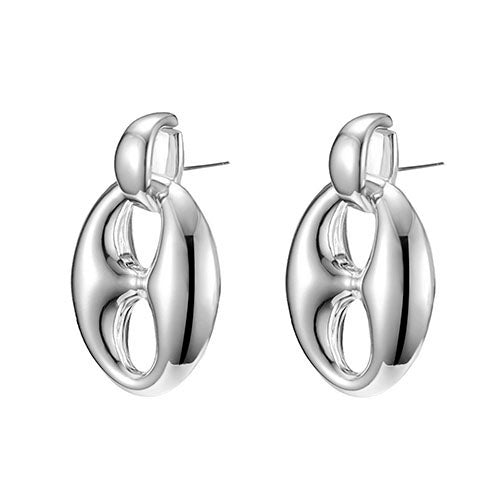 Pair of silver hoop earrings on a white background