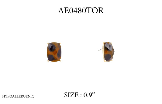 Tortoiseshell patterned earrings on a white background with product code and size information.