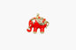 Red elephant pendant with gold accents on a white background