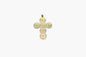 Gold cross pendant on a white background