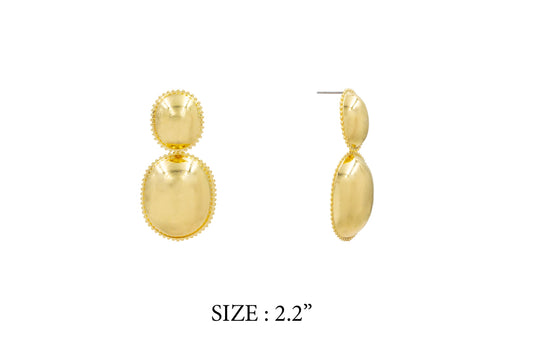 Gold earrings on a white background with size label '2.2"'.