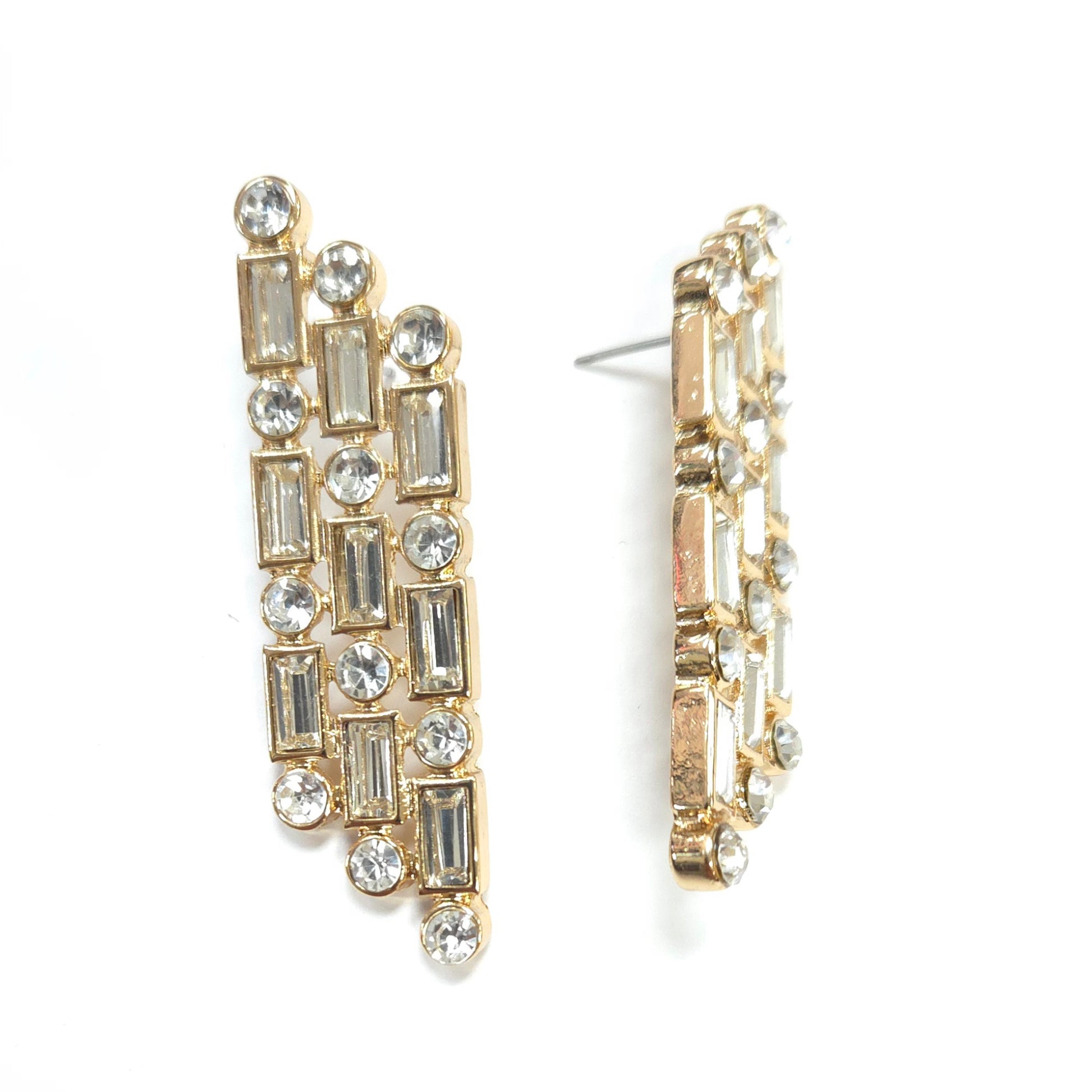 Gold hoop earrings with gemstone accents on a white background