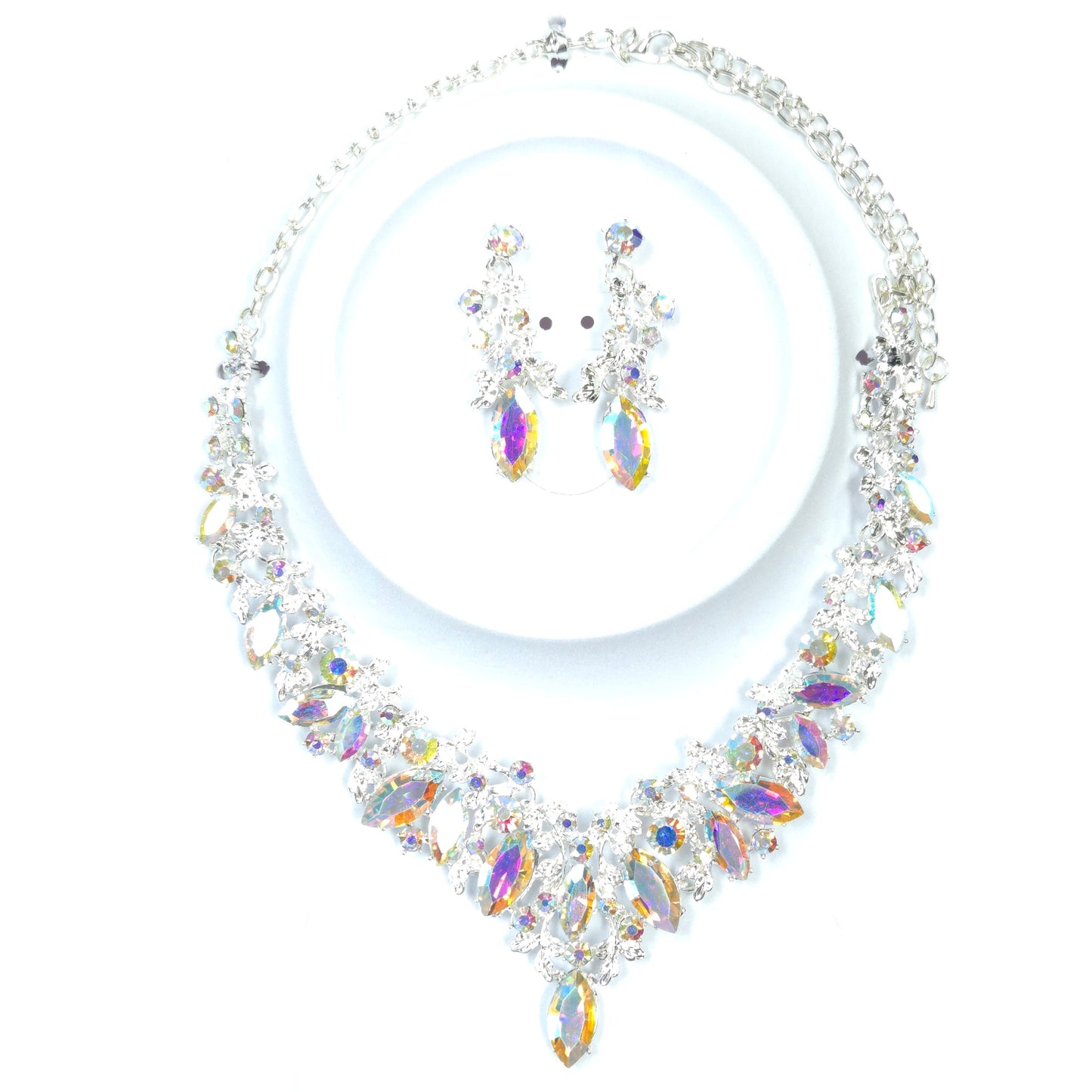 Jewelry set with necklace and earrings on a white background