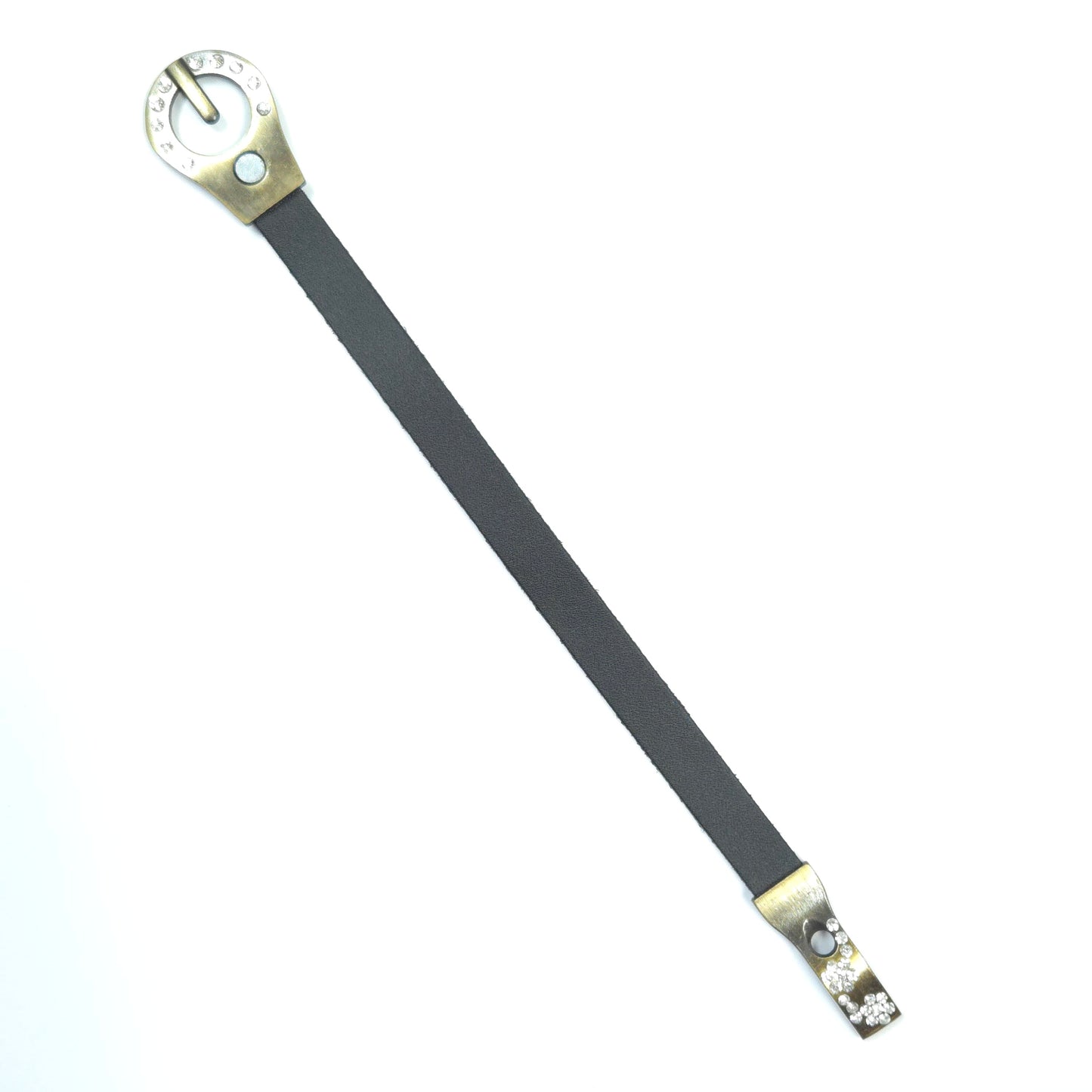Black belt with gold hardware on a white background