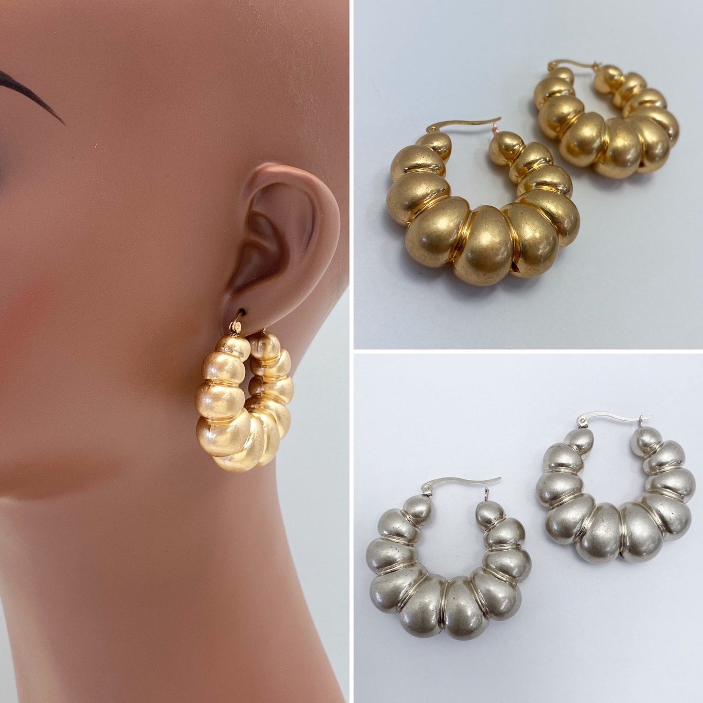 E0940 YE2142 Open Round Shape Hoop Style Post Earrings