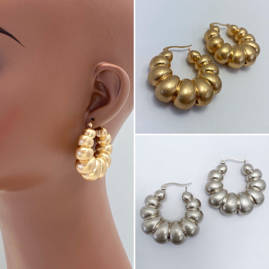 E0940 YE2142 Open Round Shape Hoop Style Post Earrings
