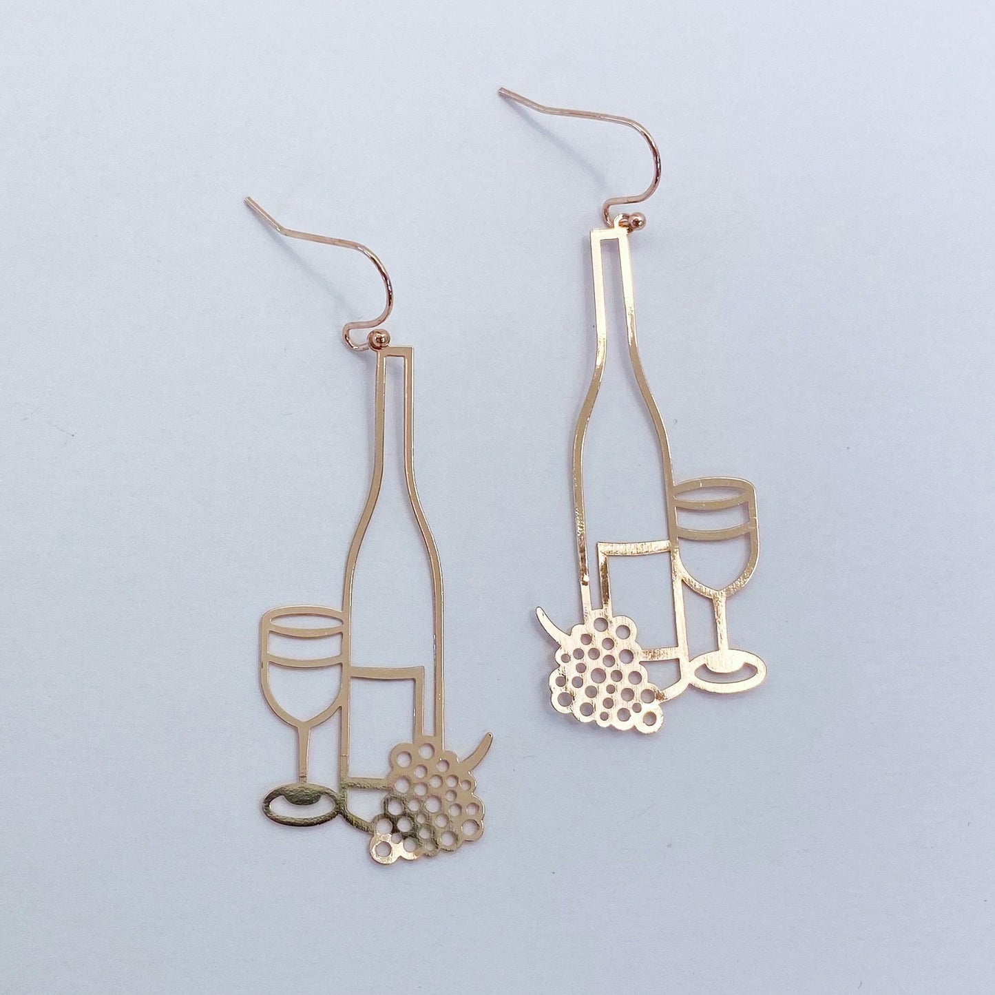 E1049 VER7521 Wine with Glass Design Thin Metal Drop Dangle Hook Earrings